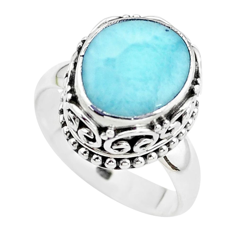 5.01cts natural blue larimar 925 silver solitaire ring jewelry size 7.5 p38048