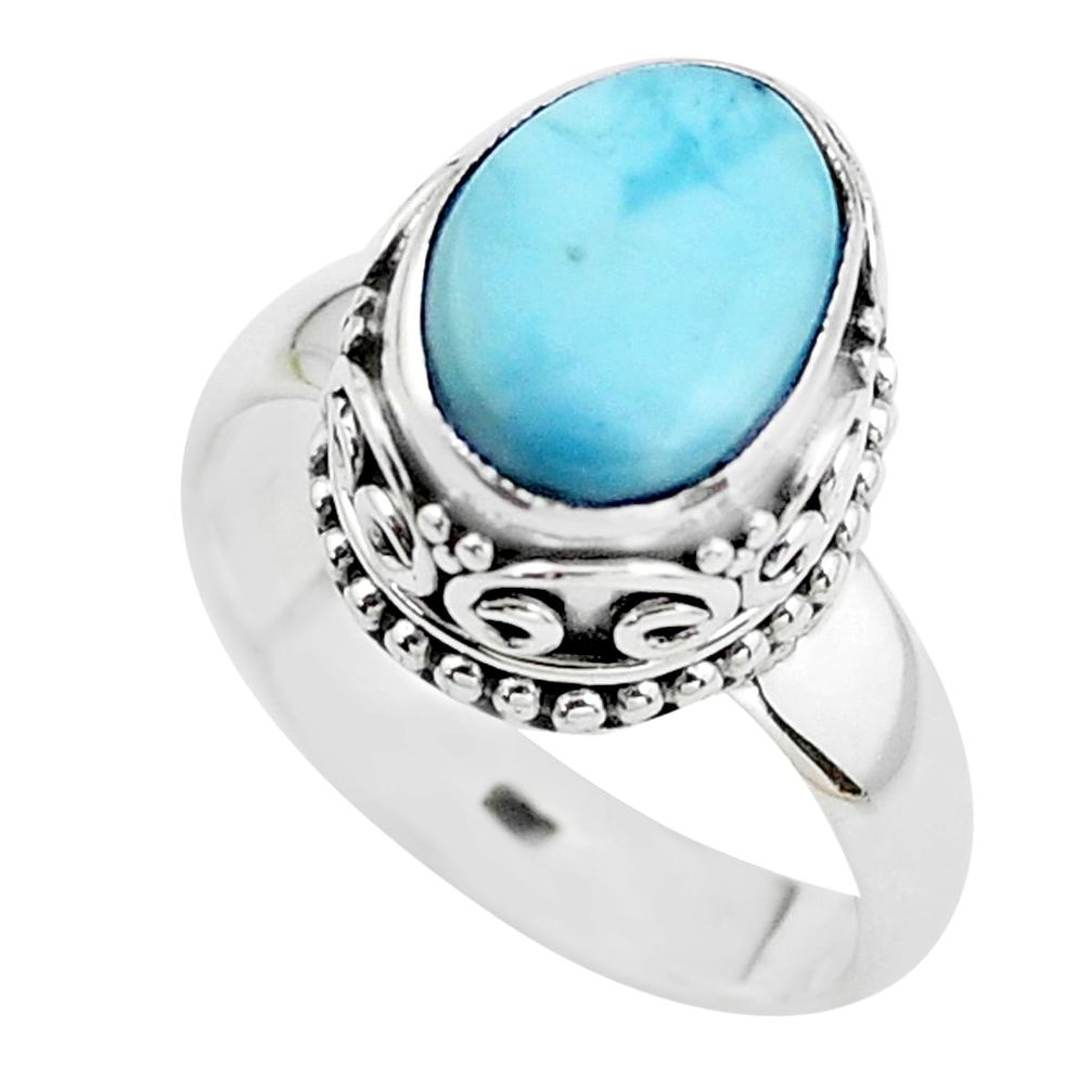 4.71cts natural blue larimar 925 silver solitaire ring jewelry size 7.5 p38053