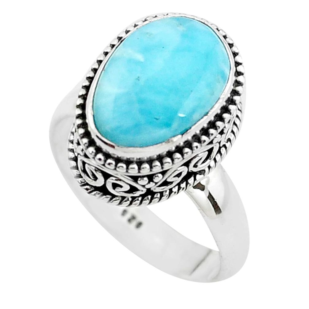4.38cts natural blue larimar 925 silver solitaire ring jewelry size 6.5 p38055