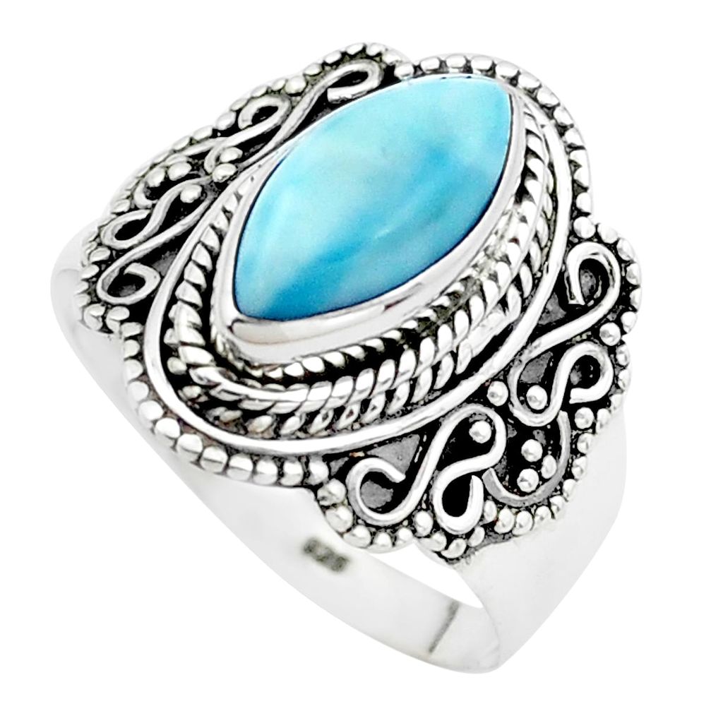 5.63cts natural blue larimar 925 silver solitaire ring jewelry size 8.5 p38067