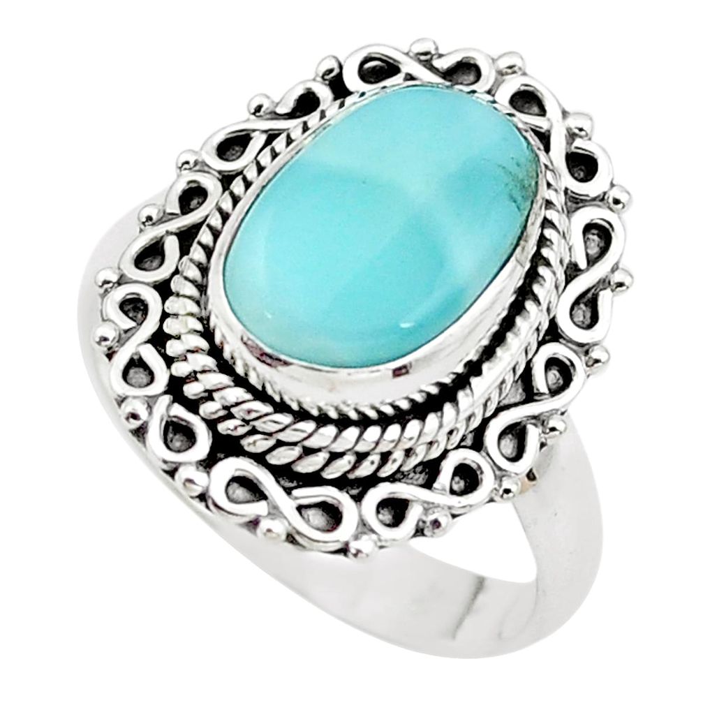 3.83cts natural blue larimar 925 silver solitaire ring jewelry size 8 p38121