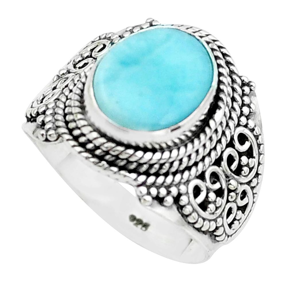 4.55cts natural blue larimar 925 silver solitaire ring jewelry size 7 p38134