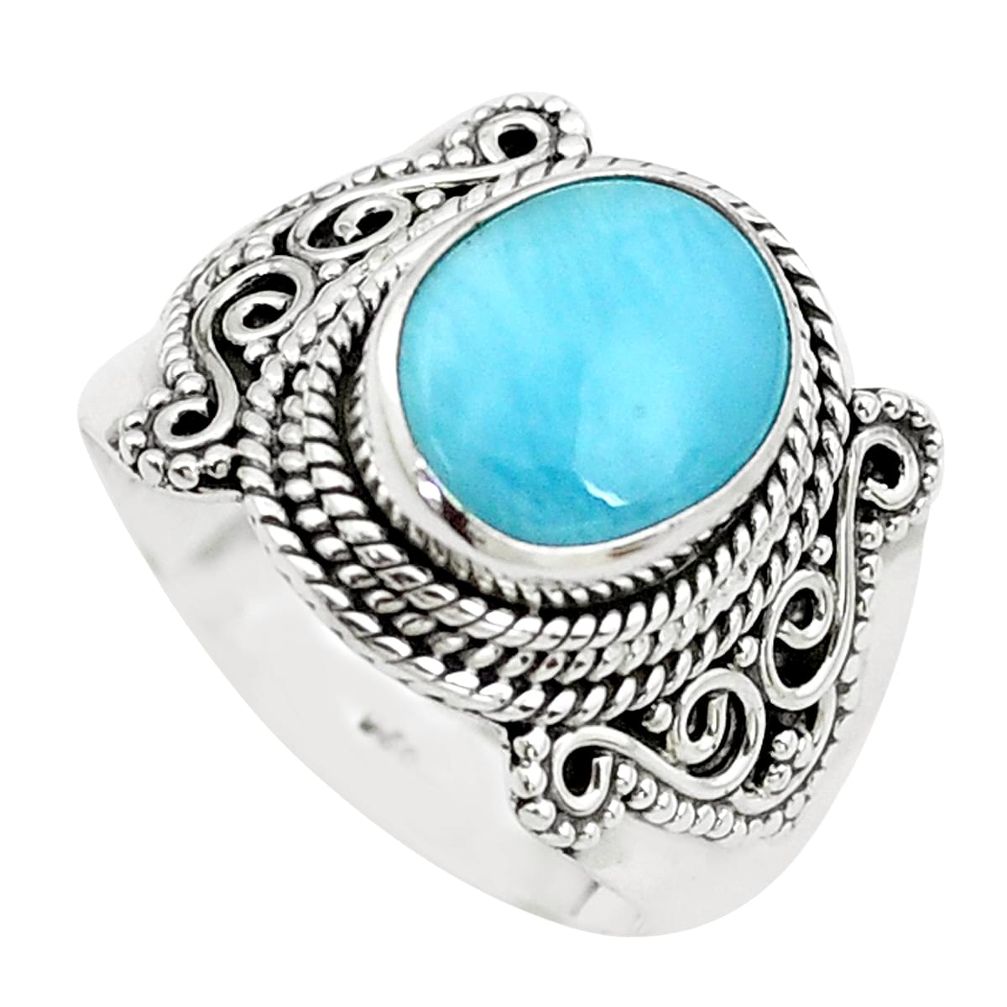 5.31cts natural blue larimar 925 silver solitaire ring jewelry size 8 p38161