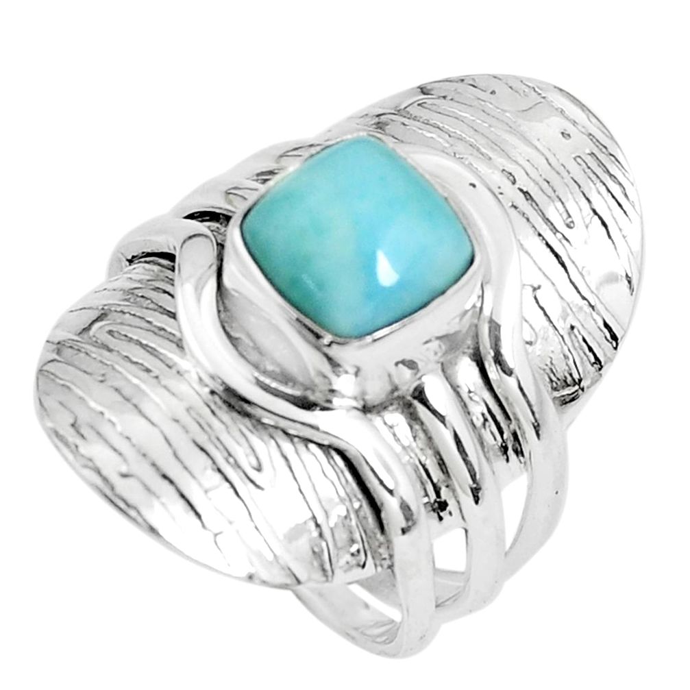 3.44cts natural blue larimar 925 silver solitaire ring jewelry size 8.5 p61941