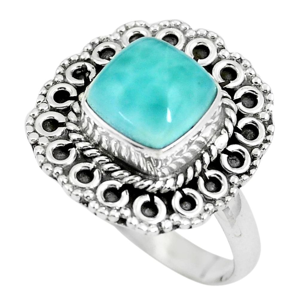 3.29cts natural blue larimar 925 silver solitaire ring jewelry size 7.5 p63076