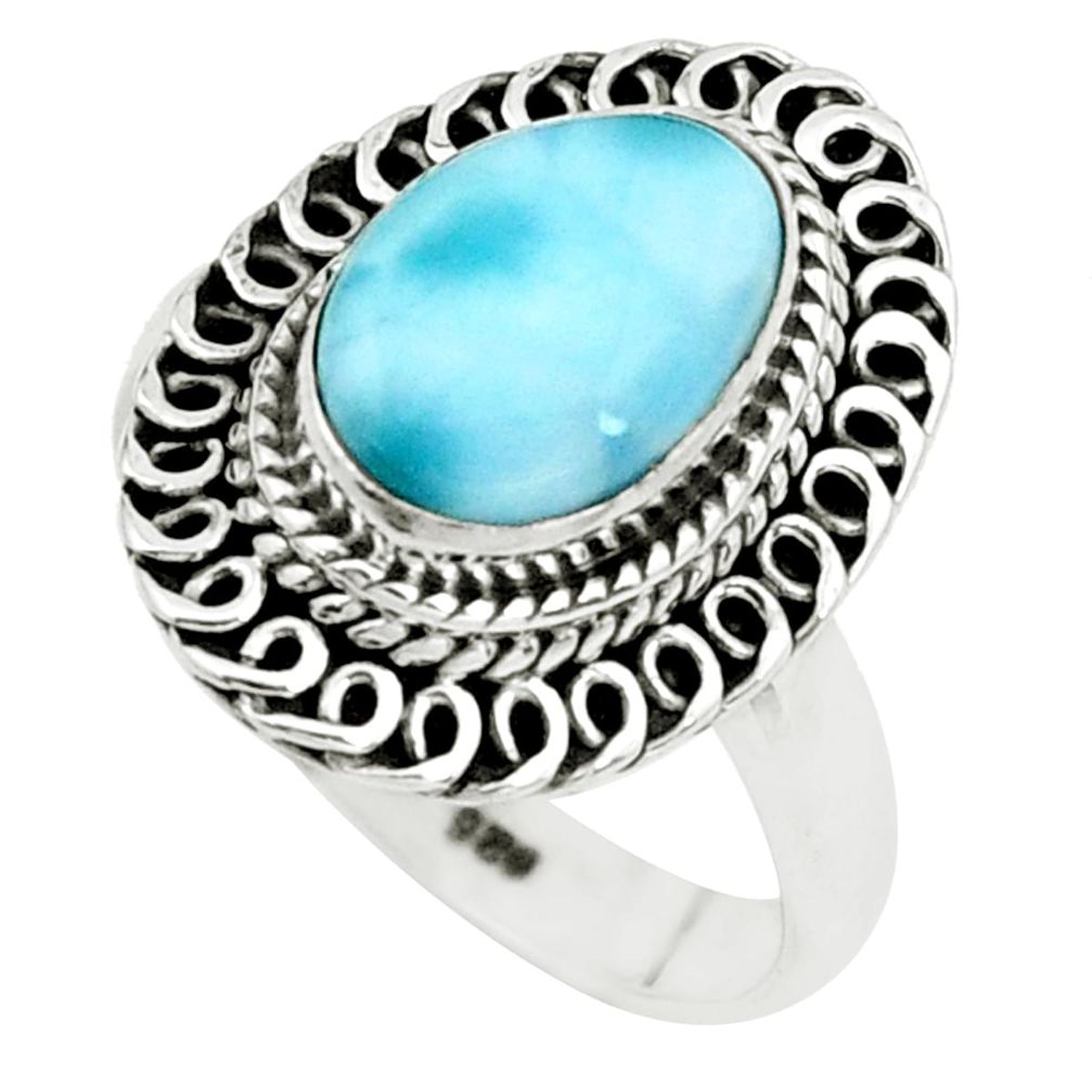 3.68cts natural blue larimar 925 silver solitaire ring jewelry size 8 p66800