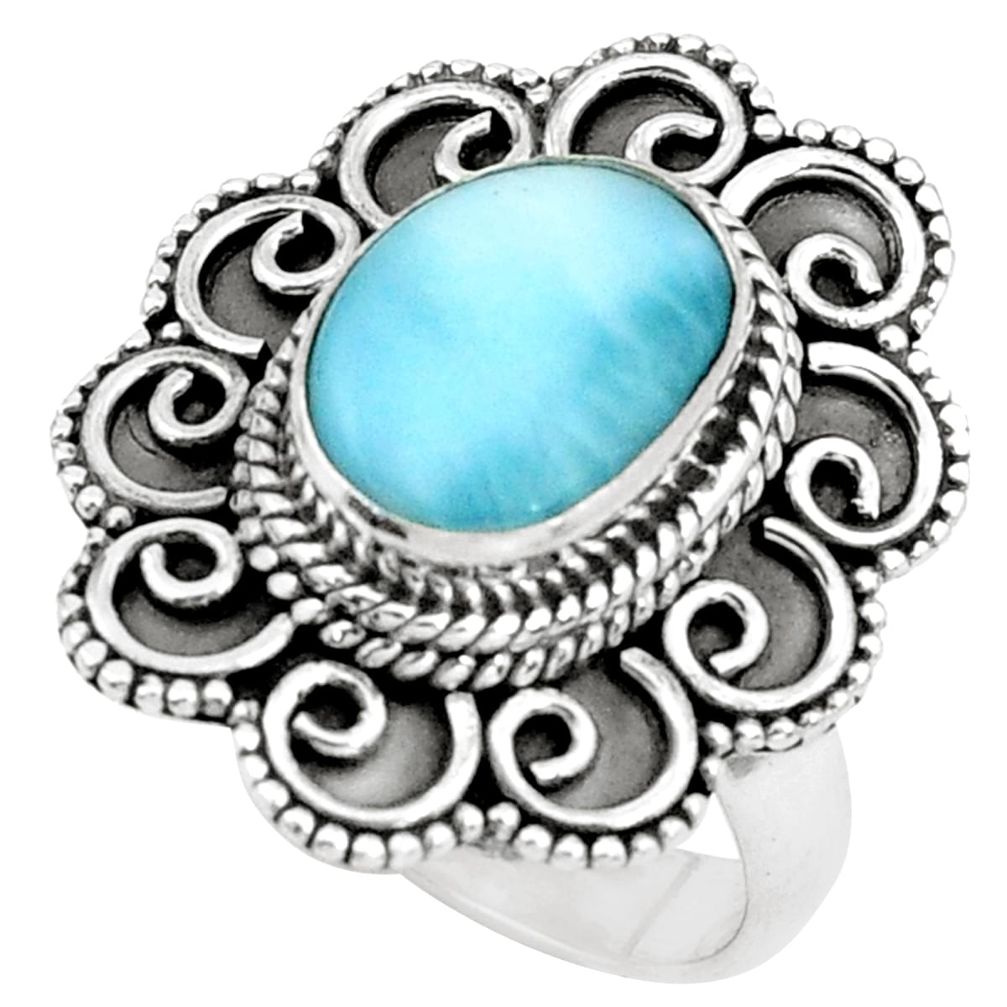 4.21cts natural blue larimar 925 silver solitaire ring jewelry size 7 p66801