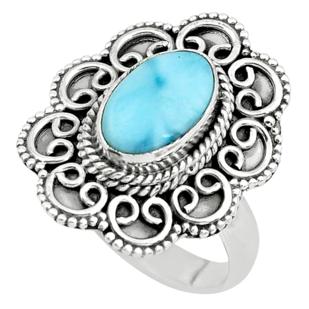 4.38cts natural blue larimar 925 silver solitaire ring jewelry size 9 p66810