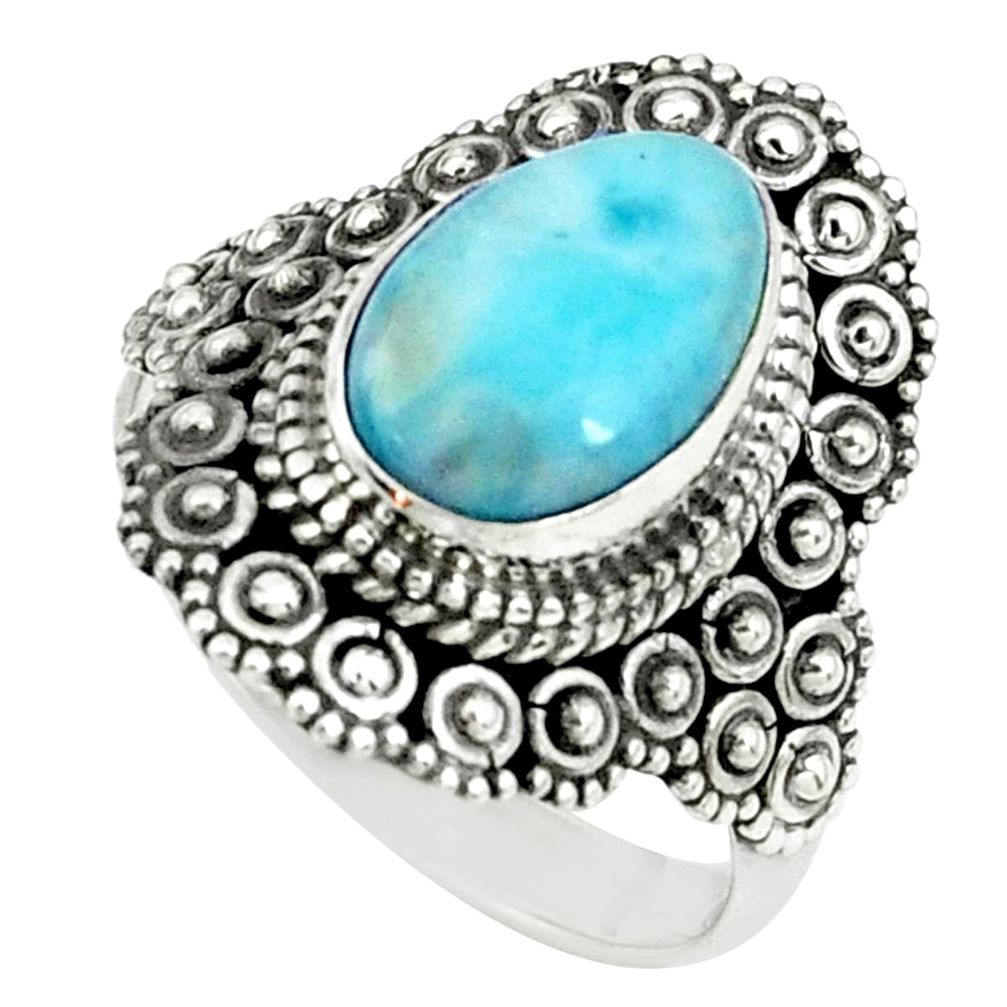 4.21cts natural blue larimar 925 silver solitaire ring jewelry size 7 p66871