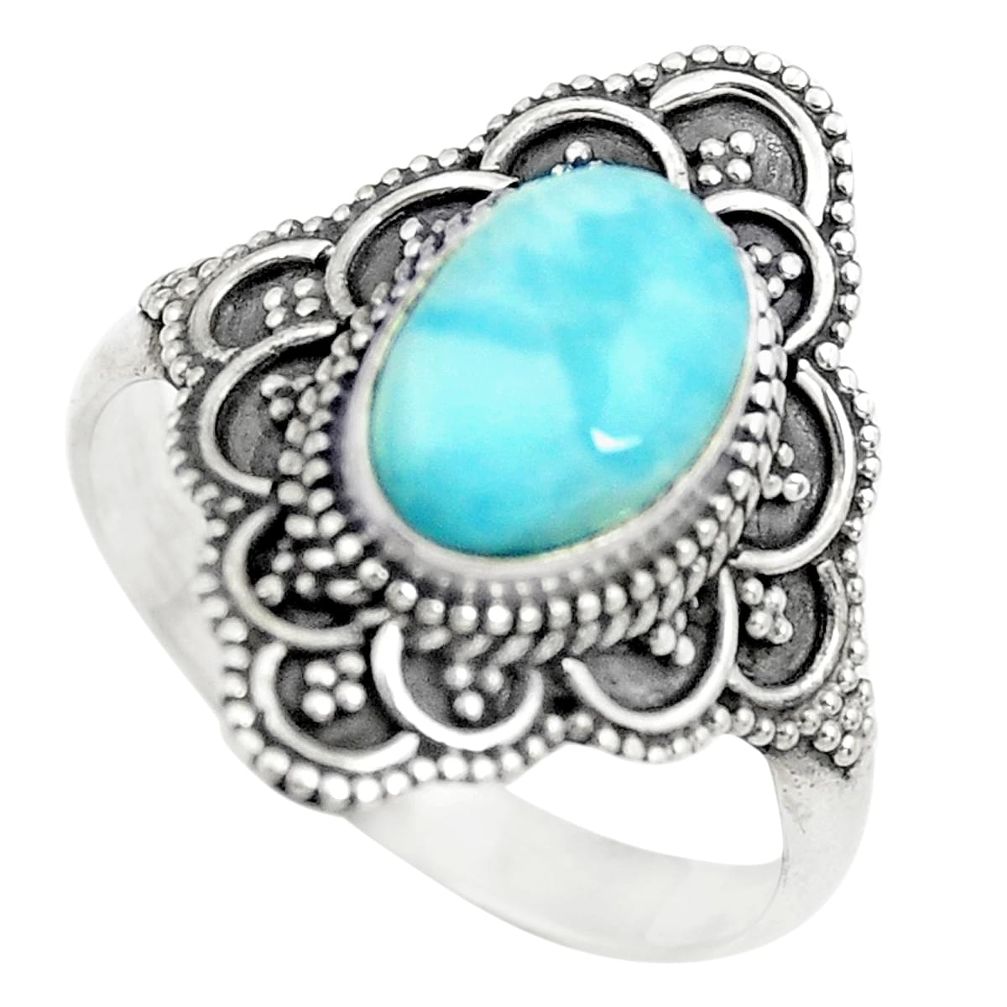 4.69cts natural blue larimar 925 silver solitaire ring jewelry size 9.5 p71135