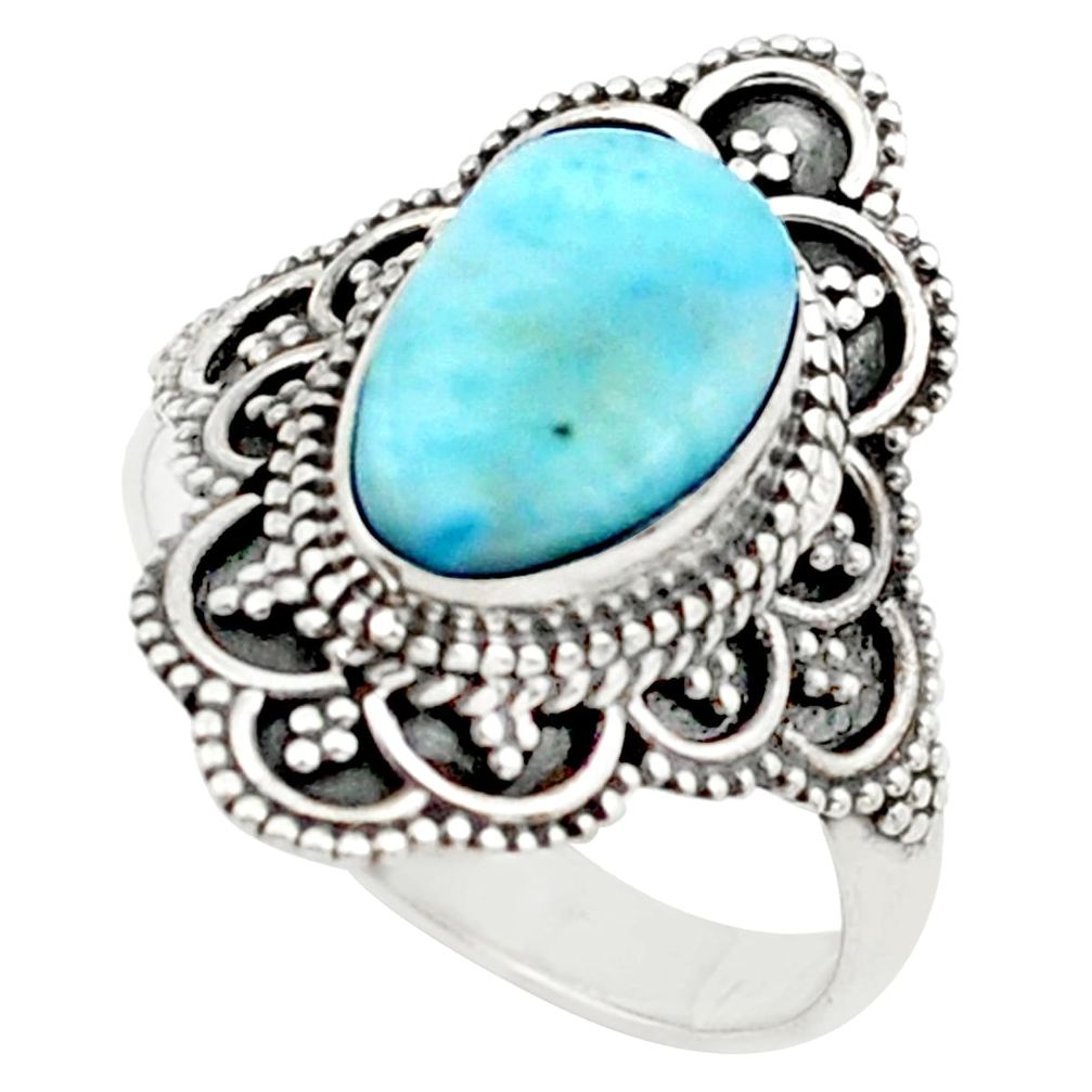 3.82cts natural blue larimar 925 silver solitaire ring jewelry size 7.5 p74889