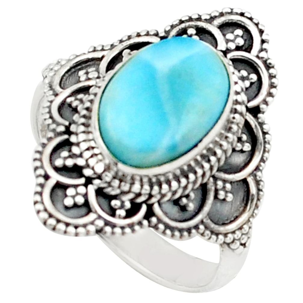 4.21cts natural blue larimar 925 silver solitaire ring jewelry size 8 p74898
