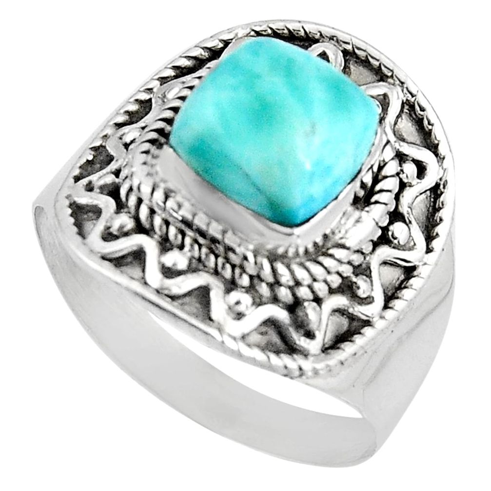 3.68cts natural blue larimar 925 silver solitaire ring jewelry size 8.5 p90131