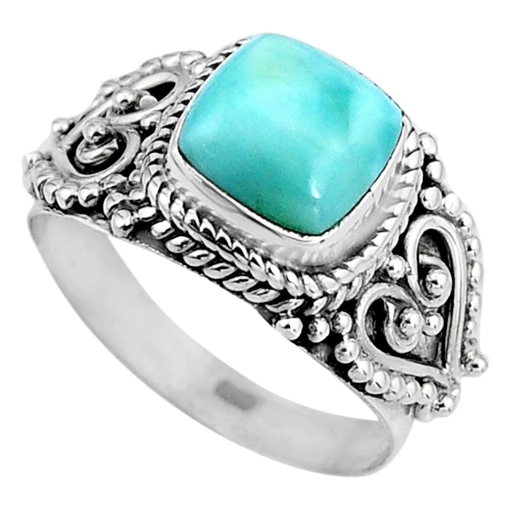 3.34cts natural blue larimar 925 silver solitaire ring jewelry size 7 p92507