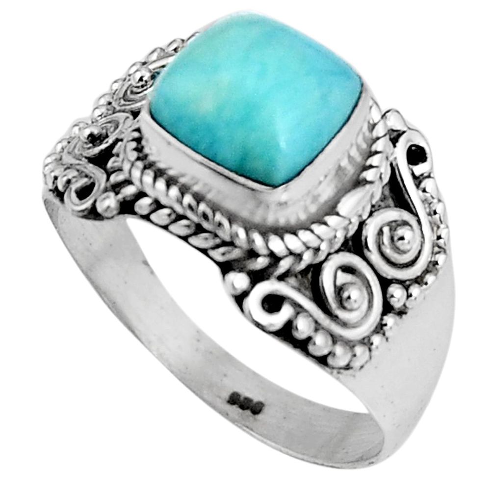 3.28cts natural blue larimar 925 silver solitaire ring jewelry size 8.5 p92531