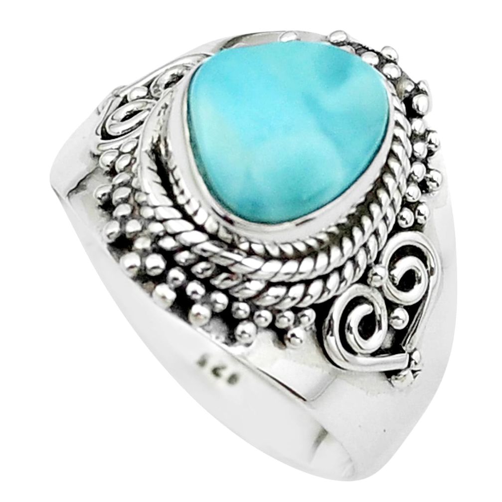 3.91cts natural blue larimar 925 sterling silver solitaire ring size 8 p38072