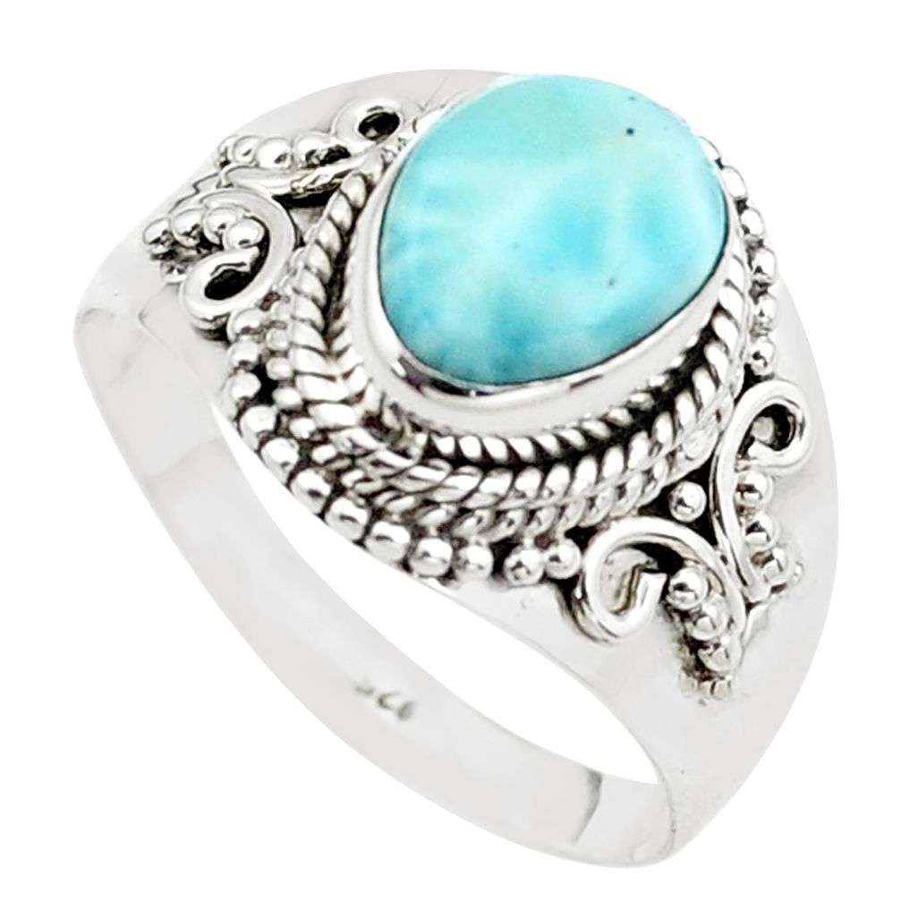 3.01cts natural blue larimar 925 sterling silver solitaire ring size 8.5 p38091