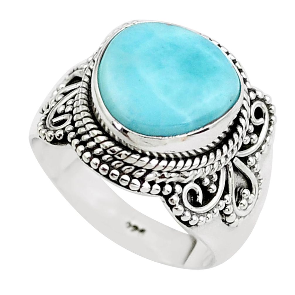 5.79cts natural blue larimar 925 sterling silver solitaire ring size 6 p38109