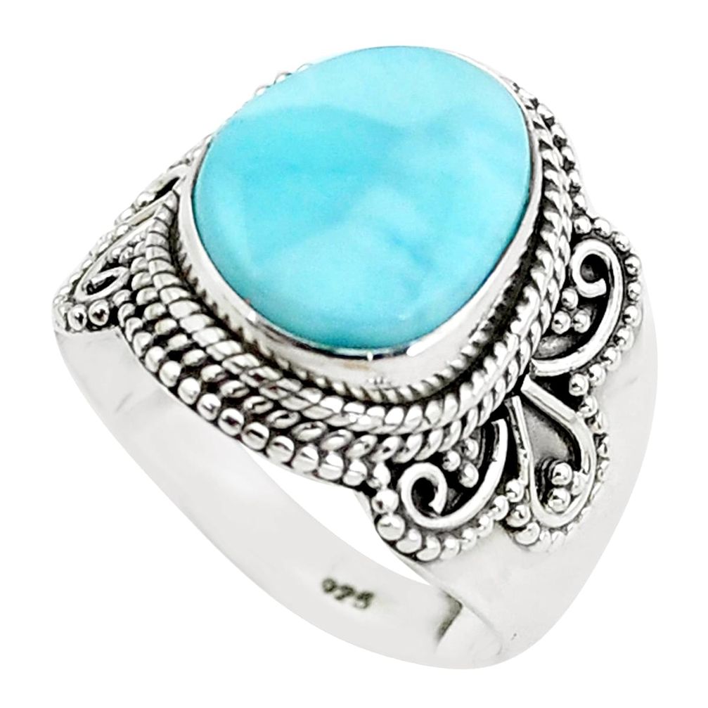 6.26cts natural blue larimar 925 sterling silver solitaire ring size 7.5 p38115