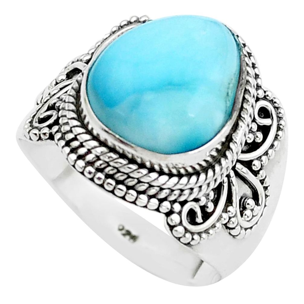 6.18cts natural blue larimar 925 sterling silver solitaire ring size 7.5 p38117
