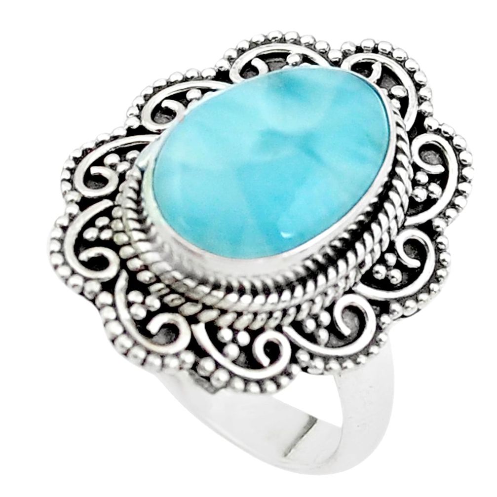 5.82cts natural blue larimar 925 sterling silver solitaire ring size 7 p38130