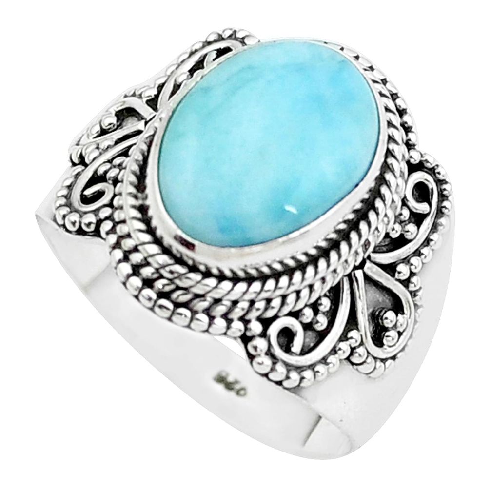 5.74cts natural blue larimar 925 sterling silver solitaire ring size 8 p38138