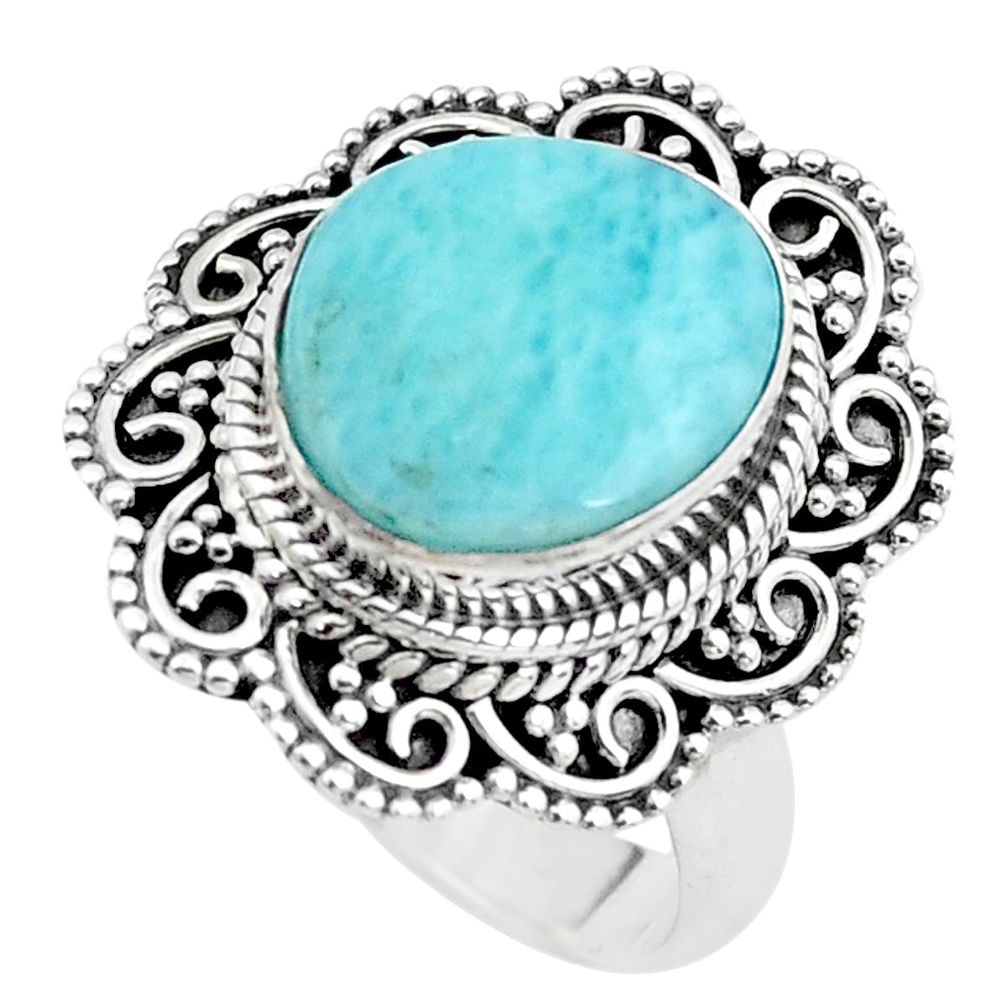 5.30cts natural blue larimar 925 sterling silver solitaire ring size 7.5 p38146