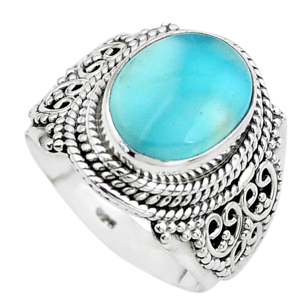 5.95cts natural blue larimar 925 sterling silver solitaire ring size 6.5 p38147