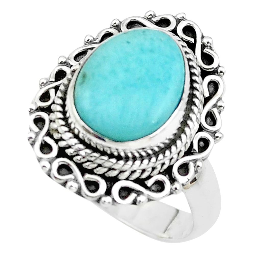 5.75cts natural blue larimar 925 sterling silver solitaire ring size 8 p38148