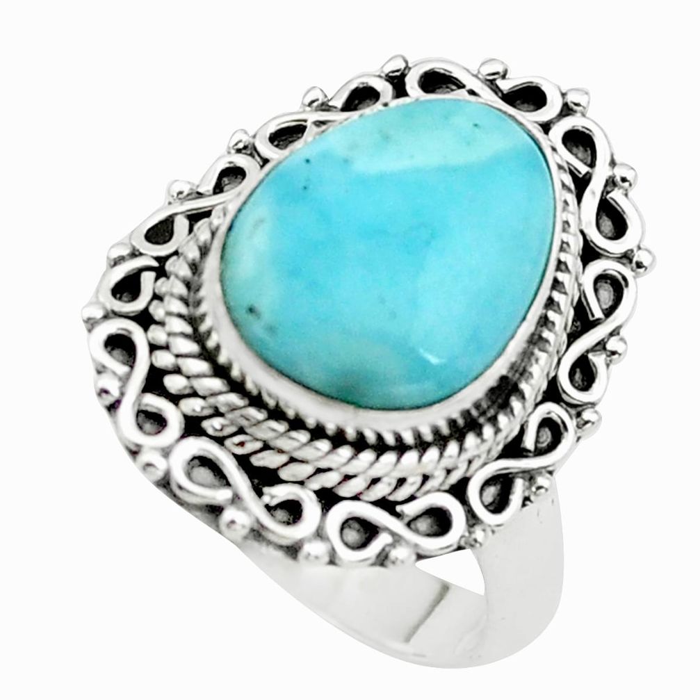 5.30cts natural blue larimar 925 sterling silver solitaire ring size 7 p38149