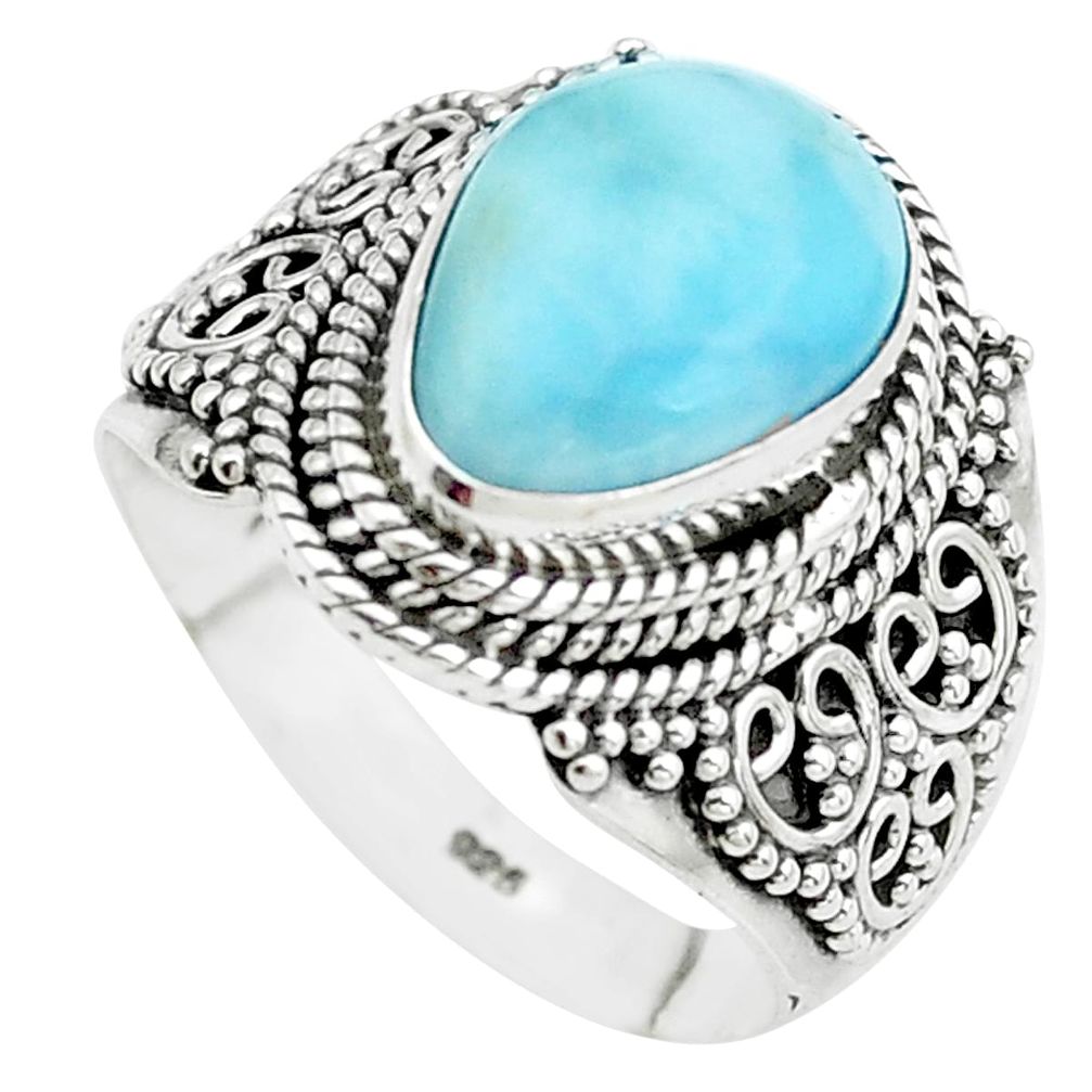 5.42cts natural blue larimar 925 sterling silver solitaire ring size 8 p38166