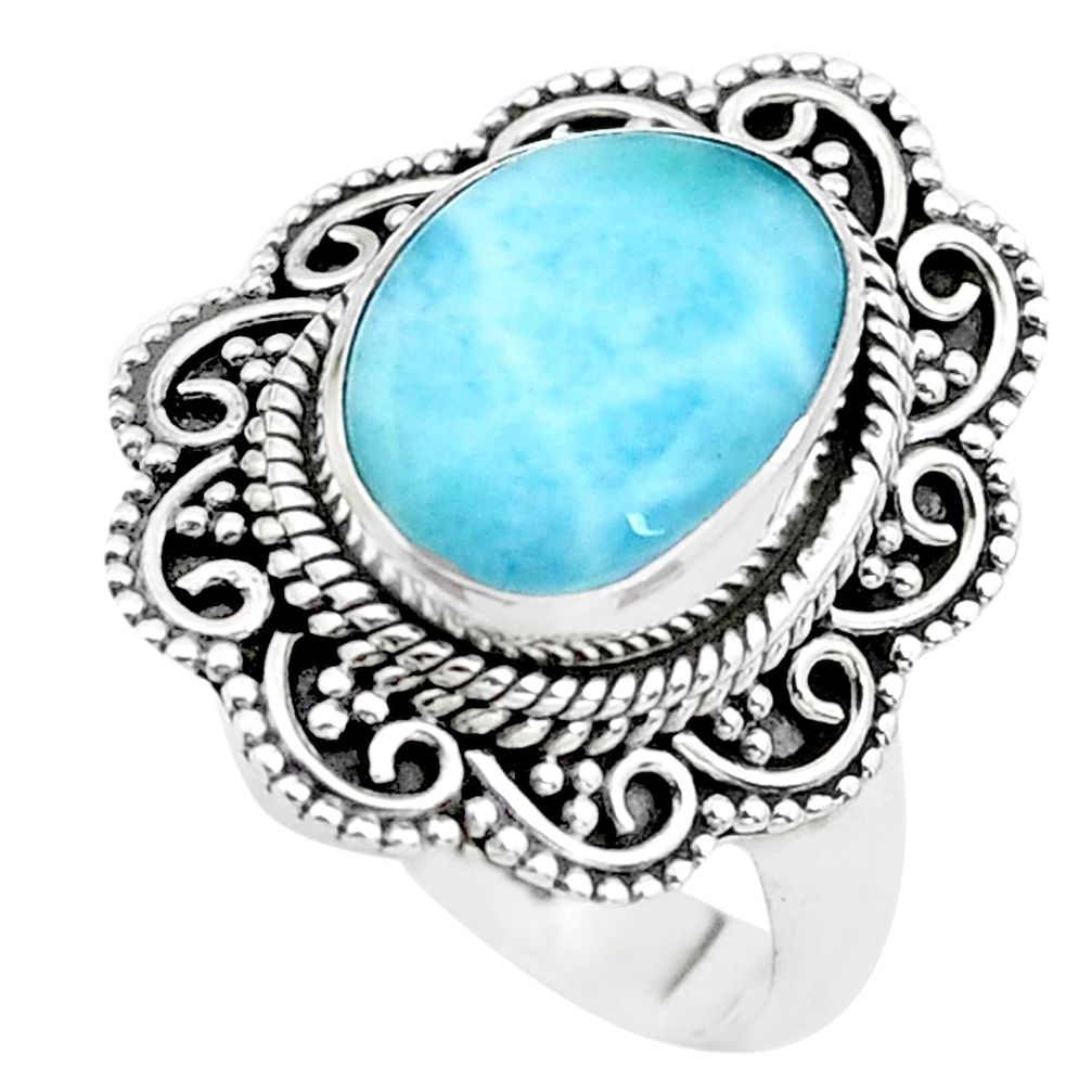 5.42cts natural blue larimar 925 sterling silver solitaire ring size 6.5 p38175