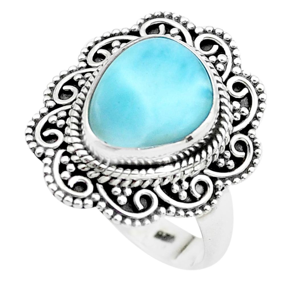 5.97cts natural blue larimar 925 sterling silver solitaire ring size 7 p38176