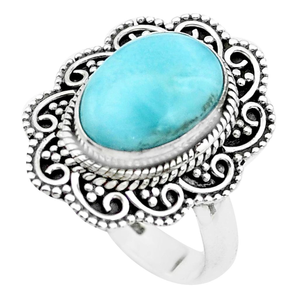 5.63cts natural blue larimar 925 sterling silver solitaire ring size 8.5 p38177