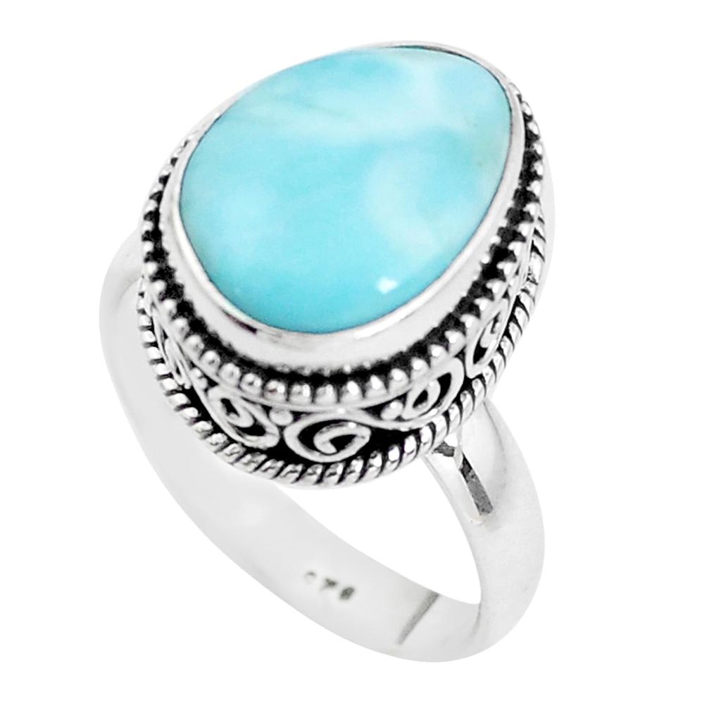 5.63cts natural blue larimar 925 sterling silver solitaire ring size 7.5 p38278