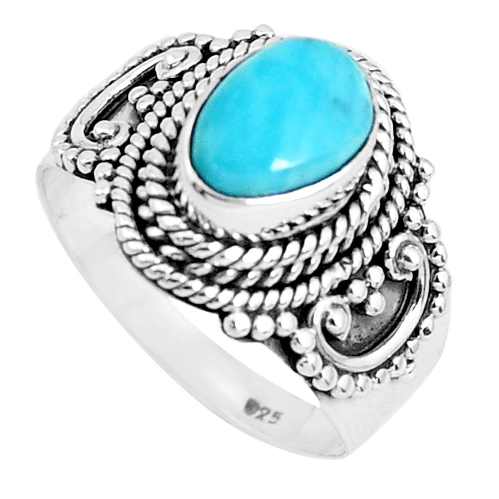 2.35cts natural blue larimar 925 sterling silver solitaire ring size 7.5 p47654