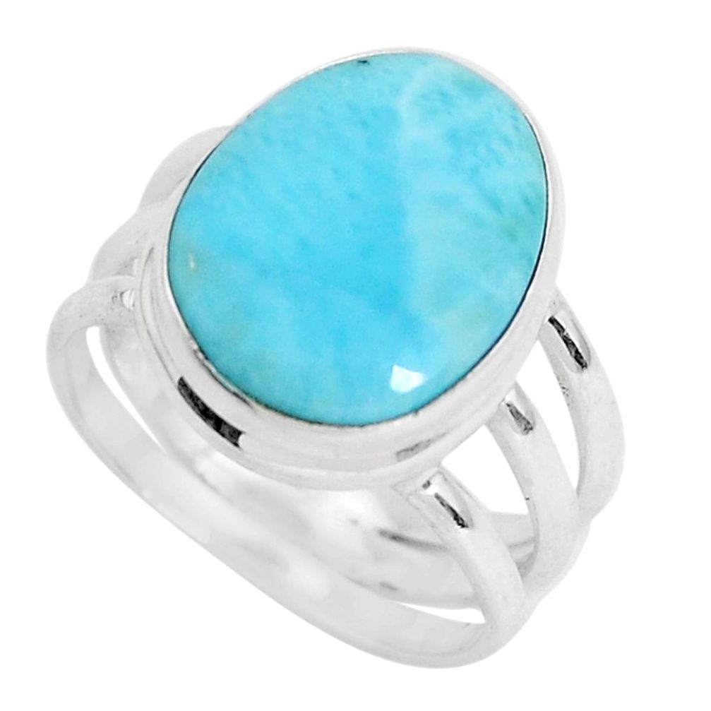 7.66cts natural blue larimar 925 sterling silver solitaire ring size 7.5 p47722
