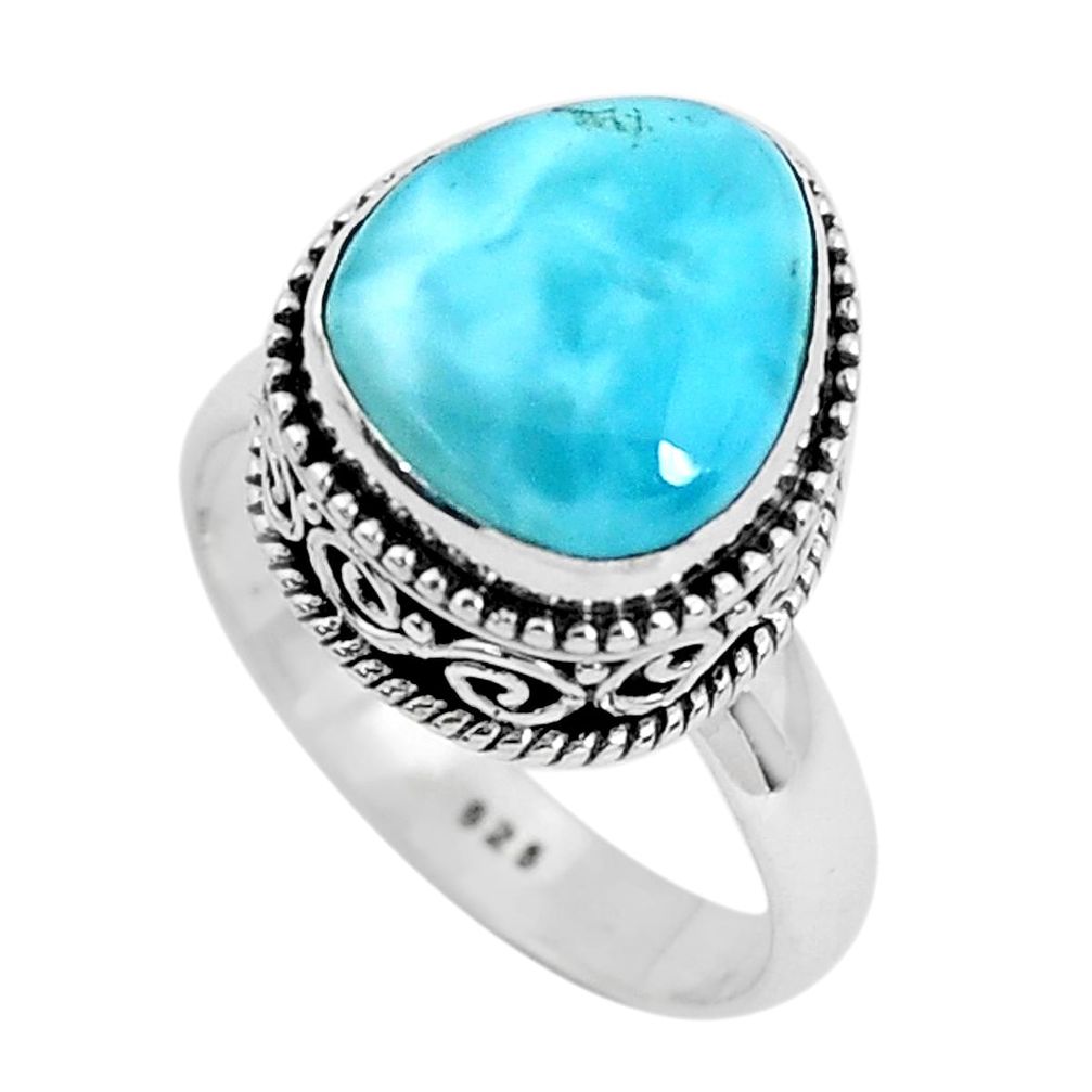 6.18cts natural blue larimar 925 sterling silver solitaire ring size 6.5 p47726