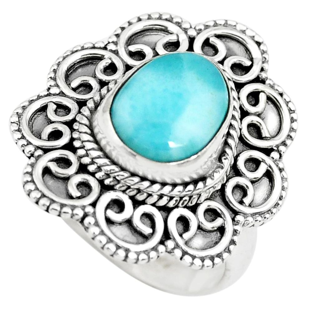 4.21cts natural blue larimar 925 sterling silver solitaire ring size 7 p71083