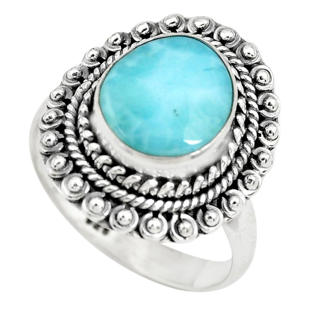 4.82cts natural blue larimar 925 sterling silver solitaire ring size 9 p71085