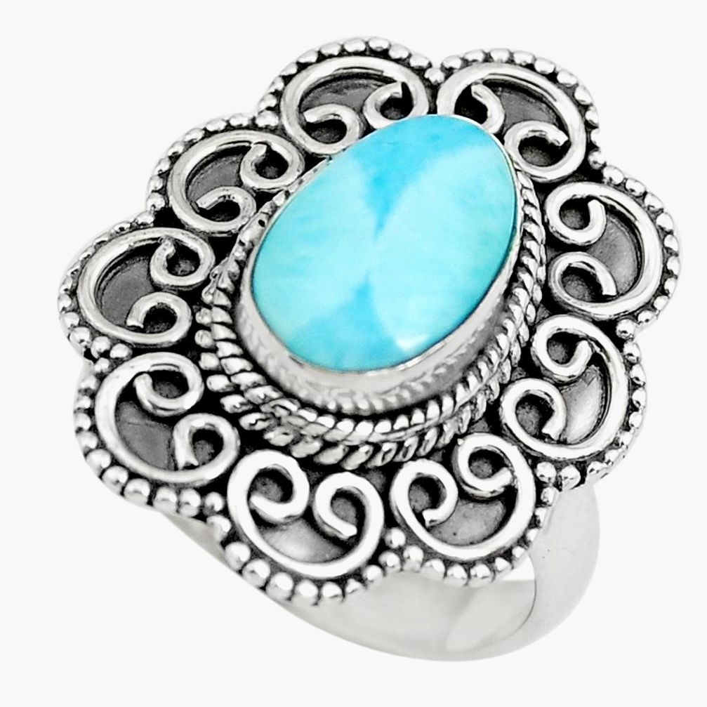 4.38cts natural blue larimar 925 sterling silver solitaire ring size 7 p71086