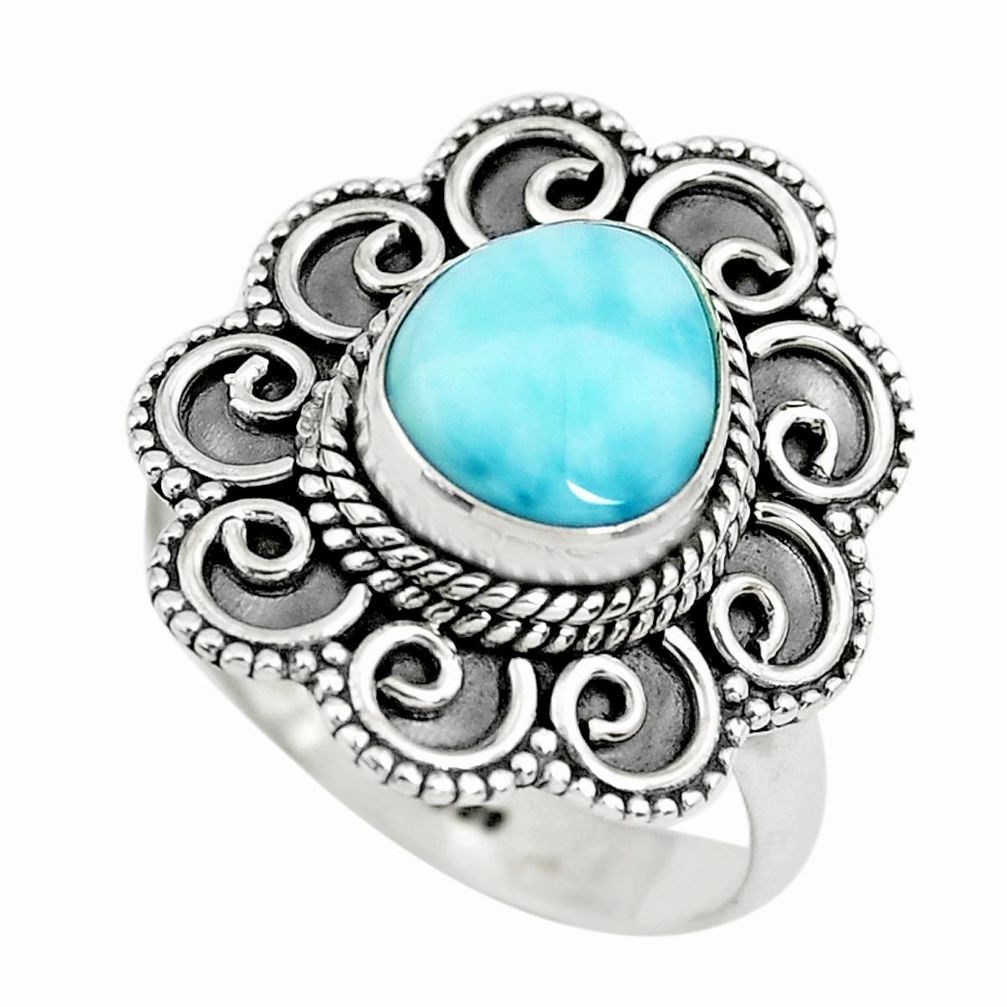 4.07cts natural blue larimar 925 sterling silver solitaire ring size 9 p71090