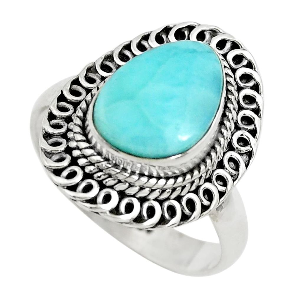 4.21cts natural blue larimar 925 sterling silver solitaire ring size 9 p71099