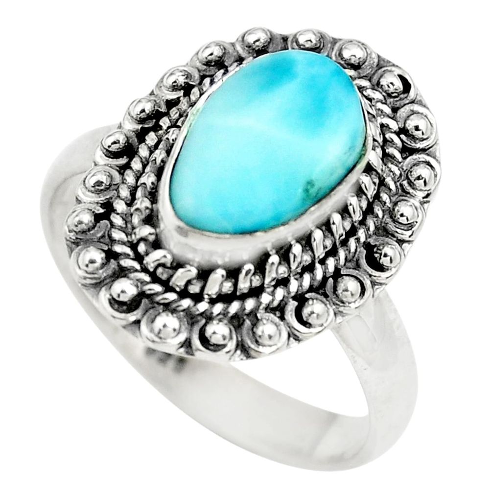 4.02cts natural blue larimar 925 sterling silver solitaire ring size 9 p71103