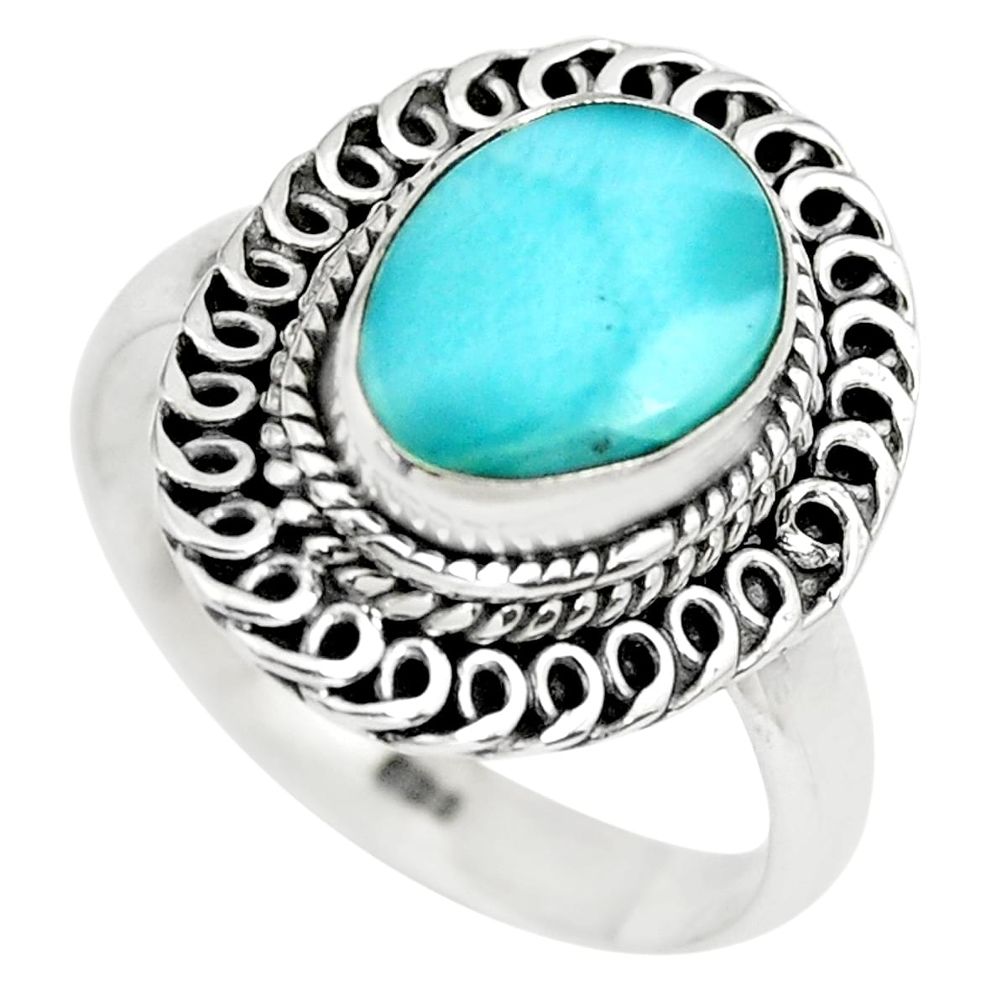 4.38cts natural blue larimar 925 sterling silver solitaire ring size 9 p71106