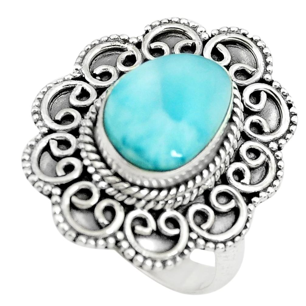 5.35cts natural blue larimar 925 sterling silver solitaire ring size 8 p71110