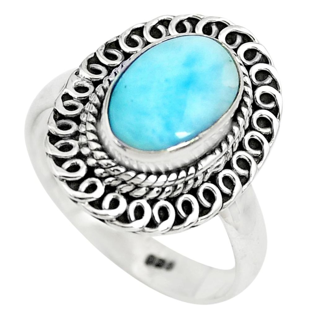 3.51cts natural blue larimar 925 sterling silver solitaire ring size 8 p71115