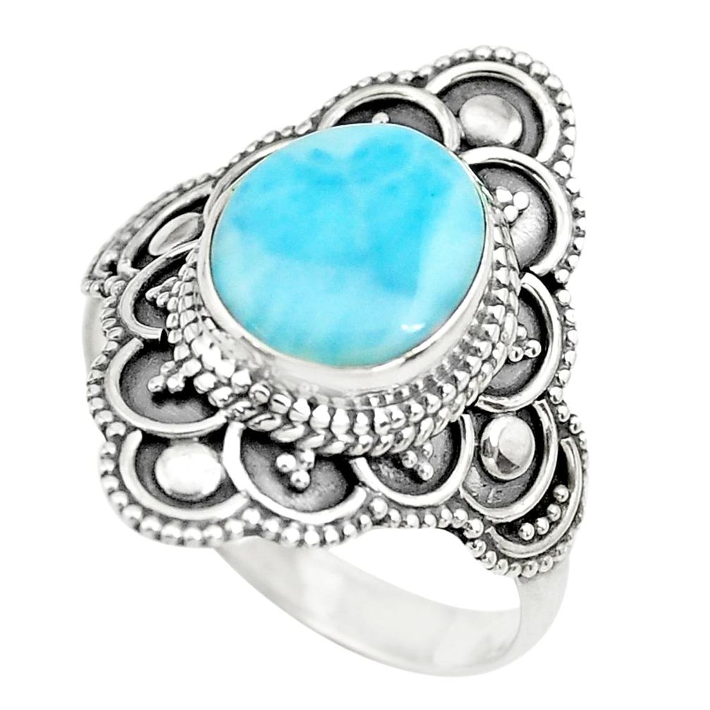 4.74cts natural blue larimar 925 sterling silver solitaire ring size 9 p71125