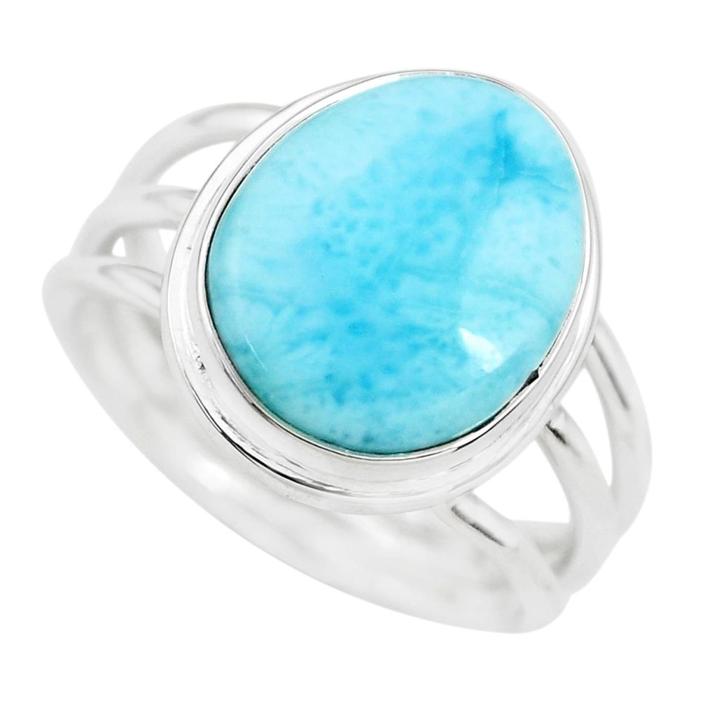 7.40cts natural blue larimar 925 sterling silver solitaire ring size 8 p71175