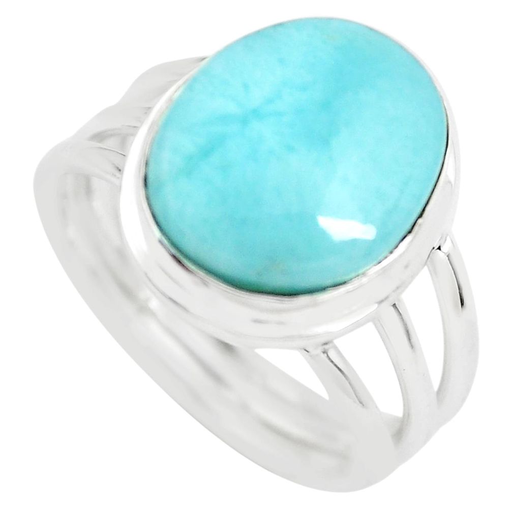 6.10cts natural blue larimar 925 sterling silver solitaire ring size 7 p71182